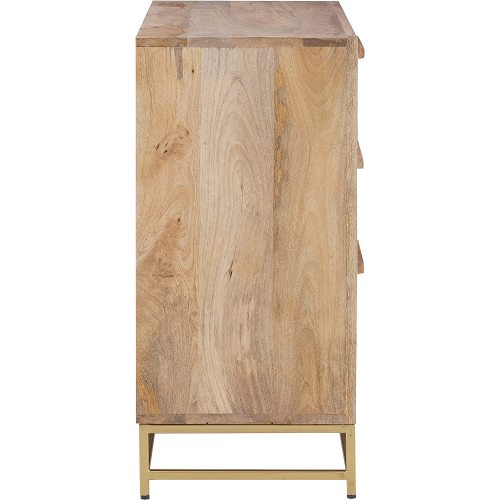 Natural Rattan and Gold Base 3 Drawer Danika Cabinet, Three, Brown