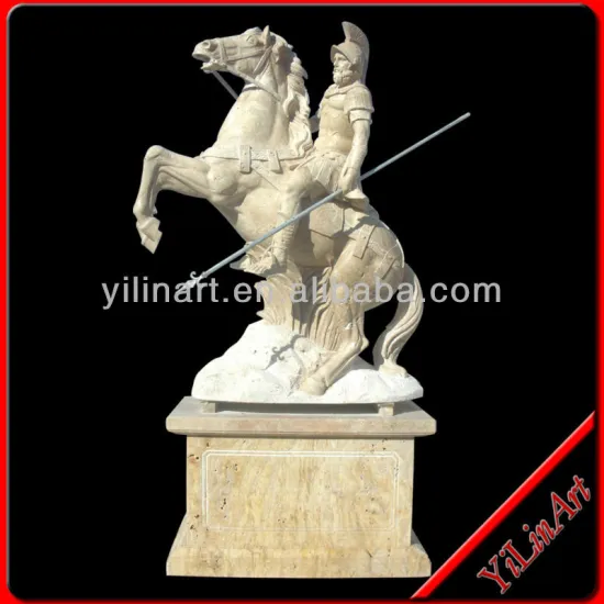 Cheap Hand Carved Garden Stone Soldier Statue With Horse