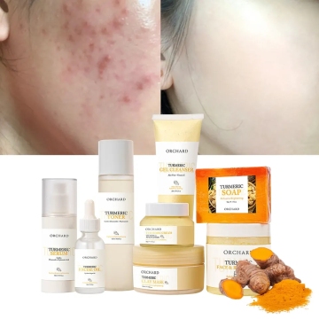 Private Label Organic Turmeric Skin Care Set with Black Packaging - 8pc Turmeric and Lemon Full Set