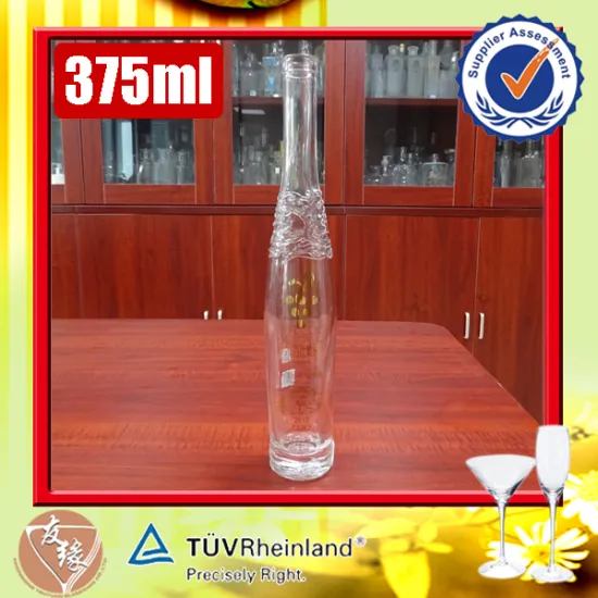 375ml custom design bar top liquor embossed liquor tall and thin glass bottles