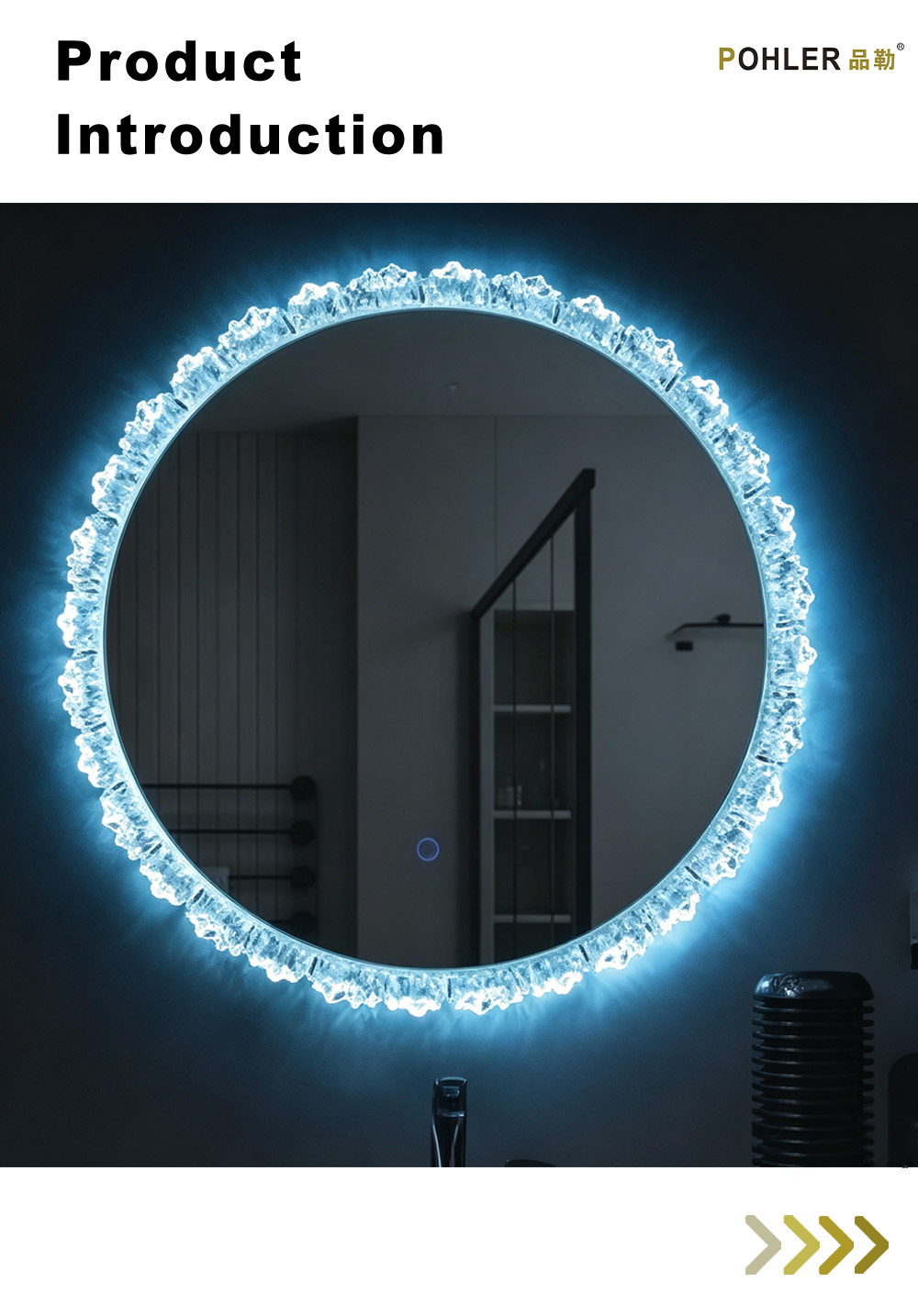 D002 Round Ice Texture LED Bathroom Mirror X