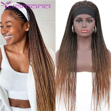 28" Headband Wigs African Long Braided Box Braids Wig Dark Brown/black Dreadlocks Hair Synthetic Braided Headband Wig
