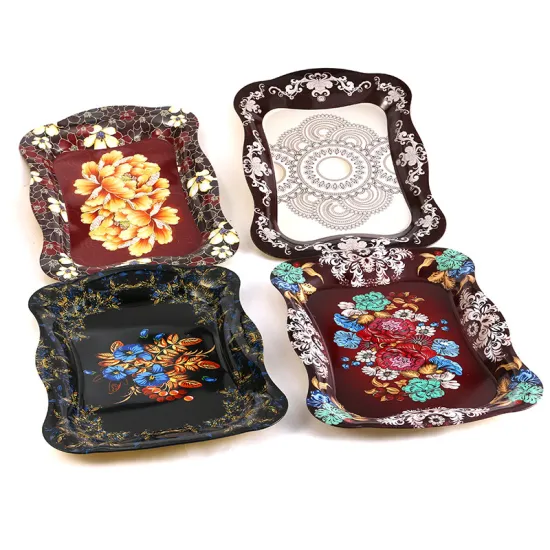 Vintage Square Plate Snack Tray Stainless Steel Metal Household Tray Storage Tray