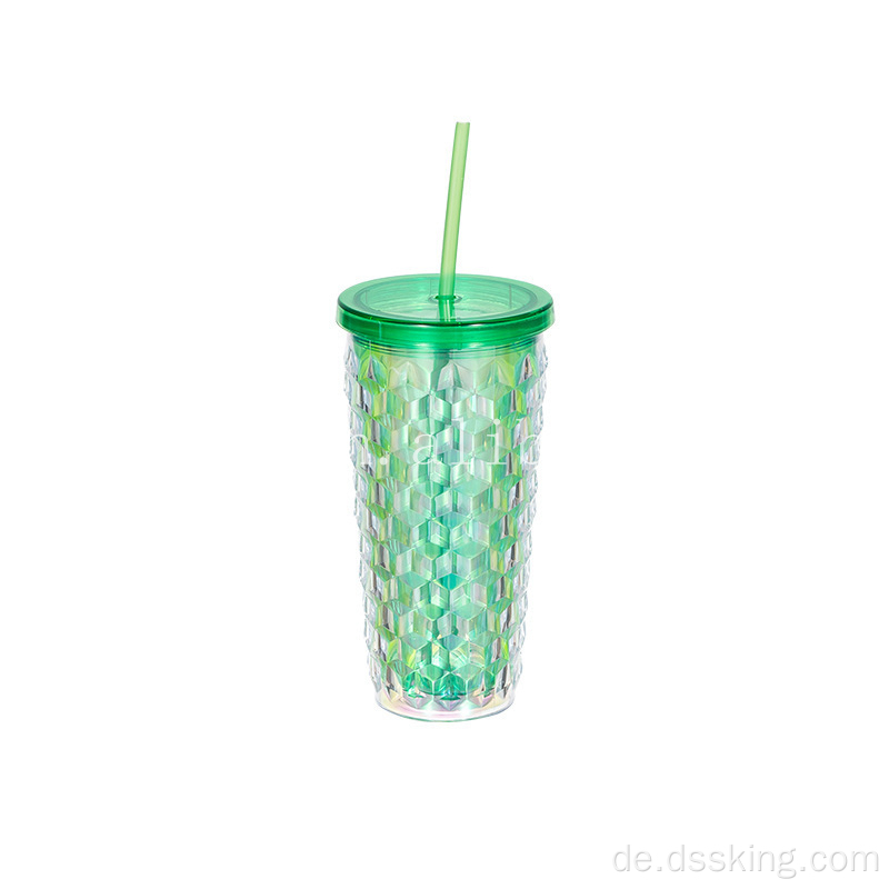 18 Unzen doppelverglaster Plastikbecher Diamant geschnittener Sippy Cup Maisbecher