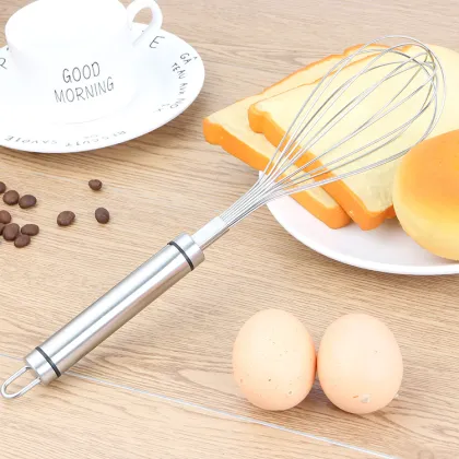 Kitchen Handheld Metal Stainless Steel Silver Egg Whisk