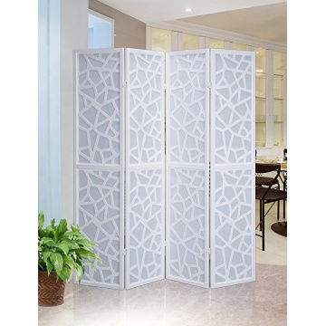 Pine wood 4-Panels Room Divider With Decorative Cutouts