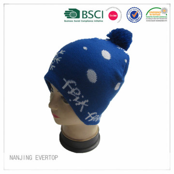 Sombrero del invierno del pompón Jacquard azul