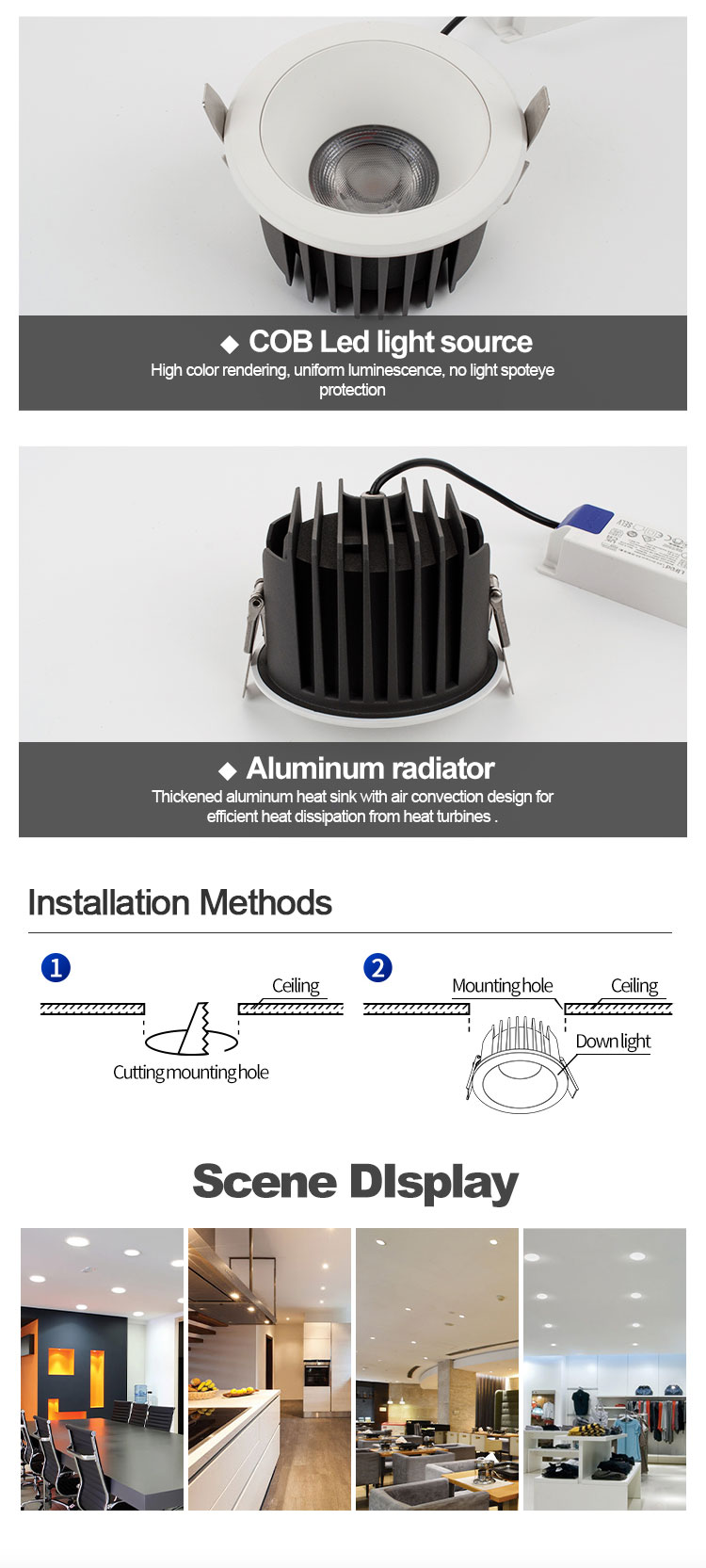 15w recessed led cob downlight