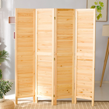 4-Panel Natural Wood Louvered Room Divider