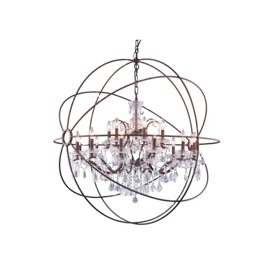 19th Century Rococo Wrought Iron 18-Light Orb Crystal Chandelier for Restaurant