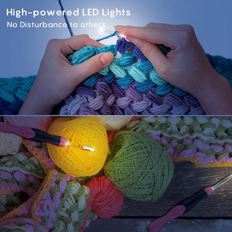 9 Sizes Custom Logo Led Light Up Crochet Hook ,High Quality Rechargeable Crochet Hook Set With Latest Case