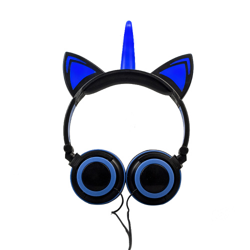 Cute design wired Unicorn Headphones with flash light