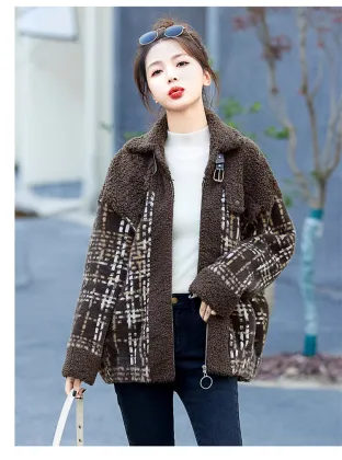 Lambswool fur one short jacket female