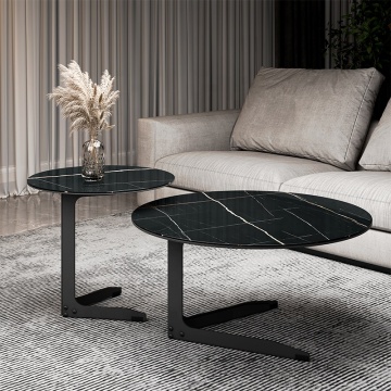 Luxury Round Glass Tea Desk Set with Gold Metal Frame for Modern Living Rooms