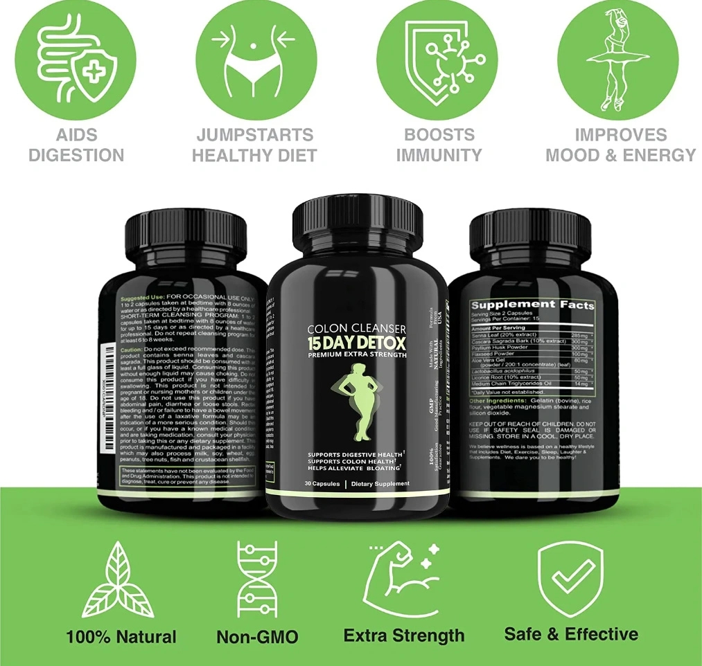 OEM/ODM Vegan Weight Loss capsules colon cleanser herbal supplements 15 day detox fast fat burning slimming capsules