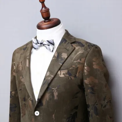Custom Printing Fashion Men's Green Blazer Suit
