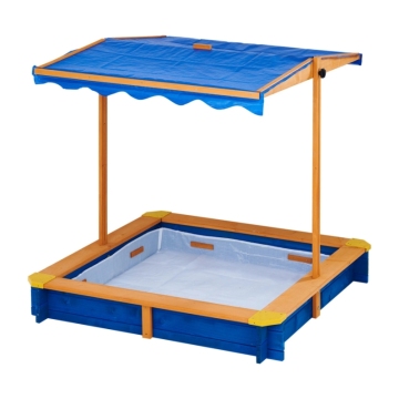 Outdoor Wooden Sand Pit with Rotatable Canopy and Adjustable Height Lid