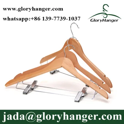 Eco-Friendly Solid Wood Garment Hanger With Metal Clips