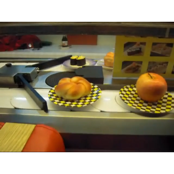 Rotary sushi food conveyor belt throttling system