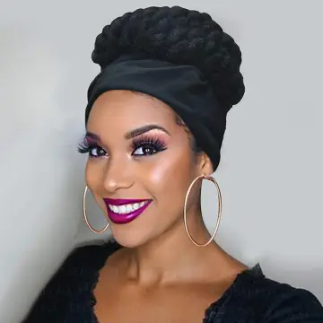 Fashion Natural Color Synthetic Braided Hair Wigs Turban Wig and Linked Headband Wig Heat Resistant Fiber Hair for Black Women