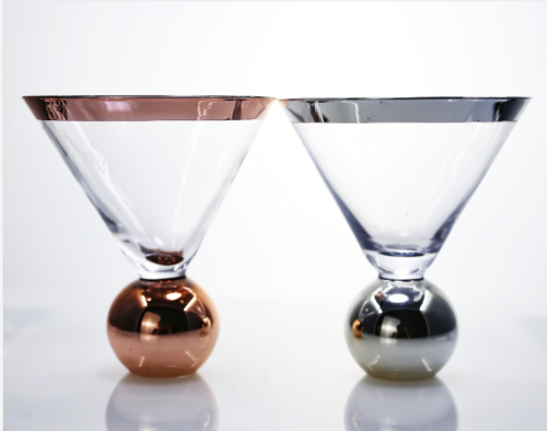 stemless martini cocktail glasses set with ball base