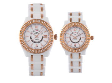 Silver St St Bezel White Ceramic Watches, Swiss / Japan Quartz Movt Lovers Wrist Watch