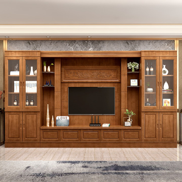 Log Color Wooden Bookcase Wall with Door