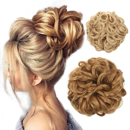 Wholesale Messy Curly Hairpieces for Women Hair Bun Elastic Scrunchie Chignon Updo Curly Hair Synthetic Wrap Ponytail Extension