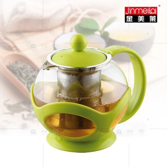 unique home plastic glass teapot ,colorful round glass teapot ,beautiful glass tea maker with infuser