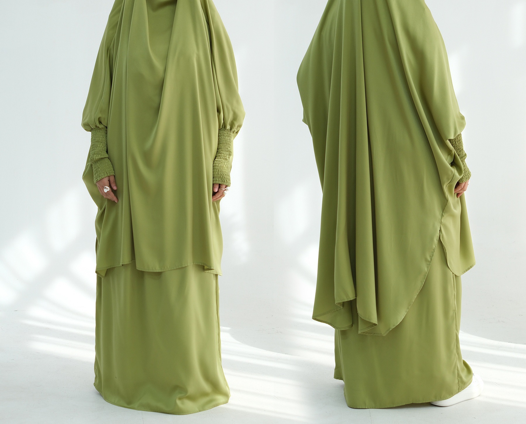 Velvet Satin Abaya Ruched Cuff Detail