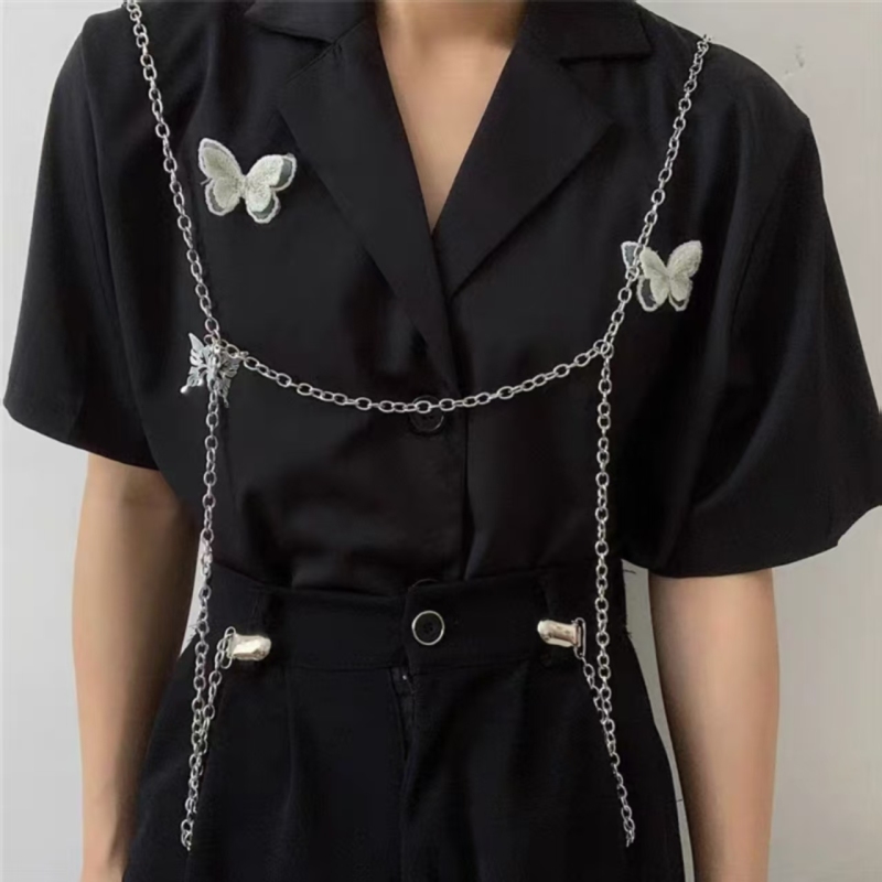 Functional Wind Butterfly Strap Chain Children's Decoration JK Hip Hop Street Men's Shirt Metal Accessories Ins Trendy