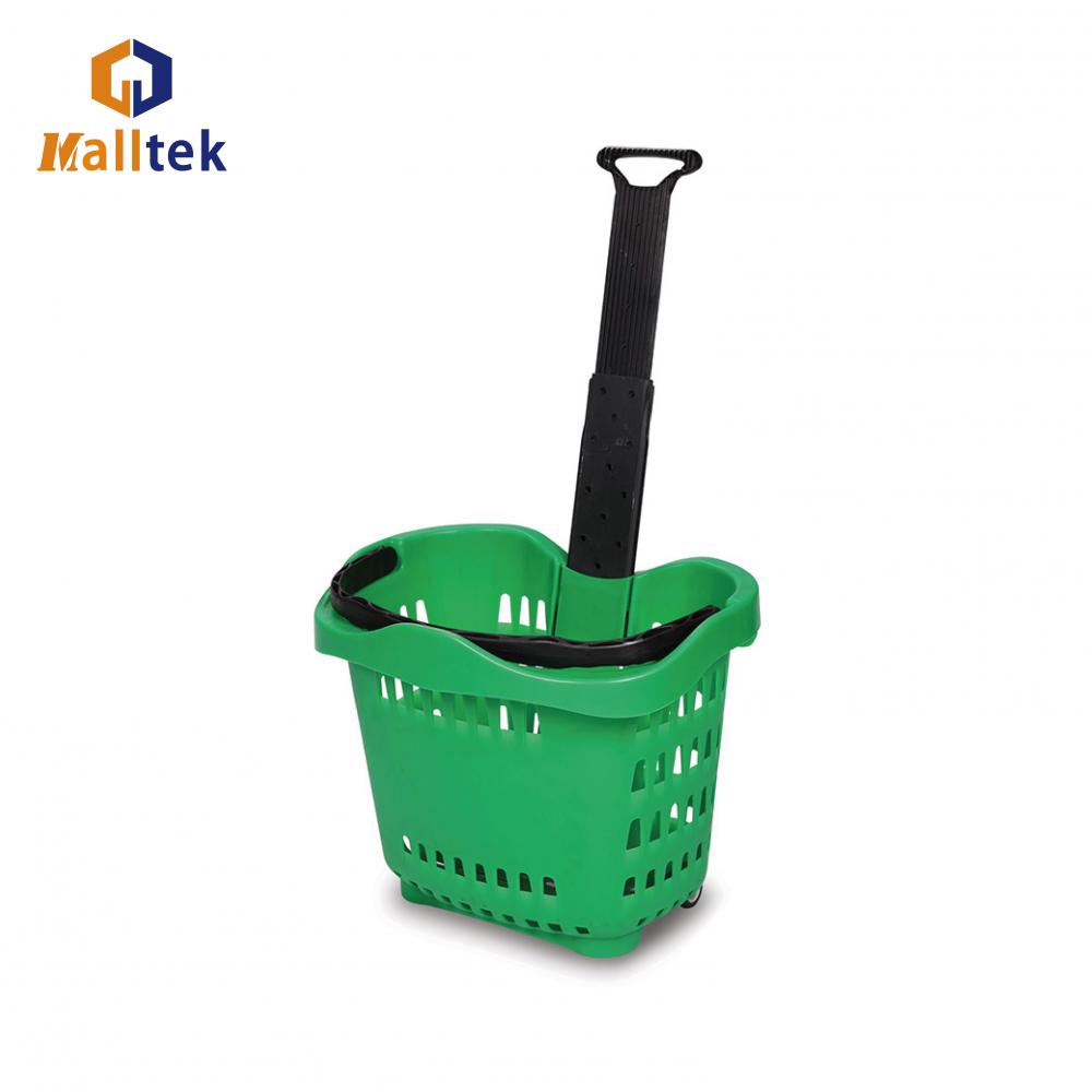 Supermarket aluminum alloy handle rolling shopping basket