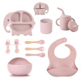 Силиконски сет за хранење на плоча за вшмукување слон за мали деца