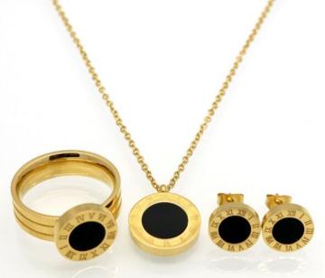 Roman Number Stainless Steel Necklace+Earrings+Ring White/Black Shell Jewelry Sets