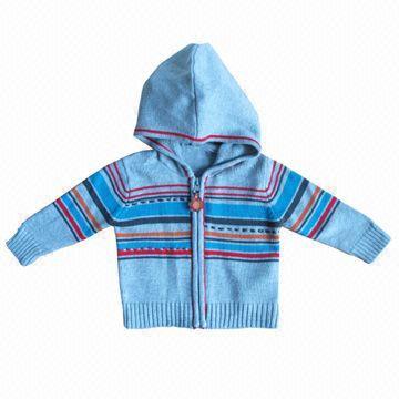 Boys' Cotton Cardigan Sweater with Hood, Customized Designs and Colors Available