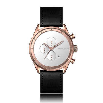 custom dial leather band stainless steel case watch