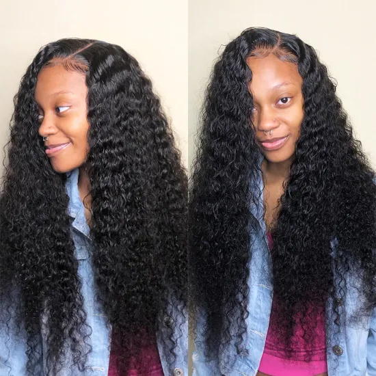 Deep Wave Frontal Wig 4x4 Lace Closure Human Hair Wigs For Women Curly Wave 30 Inch Pre Plucked Loose Wave Curly Human Hair Wig