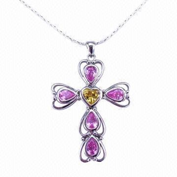 Pendants, Made of Brass and Cubic Zirconia, OEM and Small Orders Welcomed