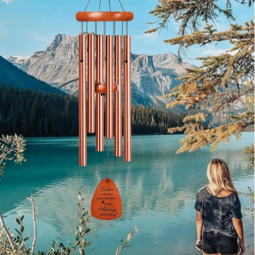 32 inch Outdoor Wind Chimes, 6 Weather-Resistant Resonant Aluminum Tubes with Painted Wooden Top, Soothing Atmosphere Suitable f