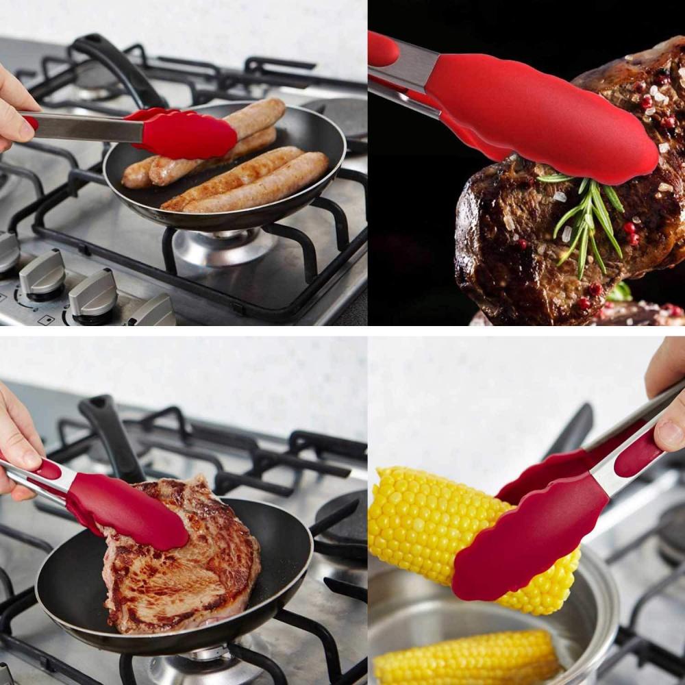 TPR handle silicone kitchen cooking food tongs