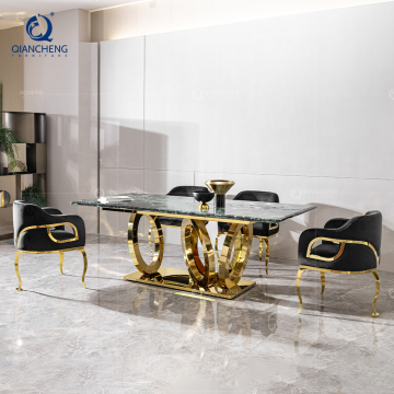 Qiancheng 6 plazas Mesa de comedor de mármol de lujo Muebles de comedor de piedra sinterizada contemporánea