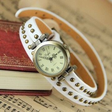 2015 multi layer cooper women' s leather vintage rivet bracelet watch