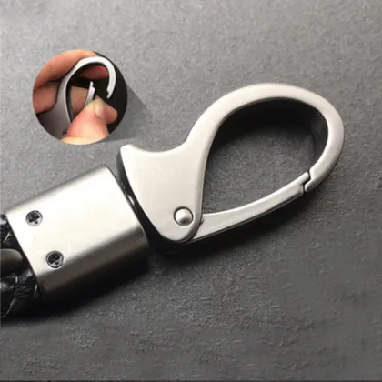 Luxury Woven Leather Rope Keychain with Vachette Clasp and Car Logo