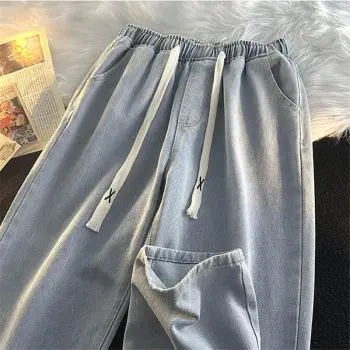 Men's Loose Casual Long Pants - Straight Leg Jeans with Elastic Waist for Sports and Workwear