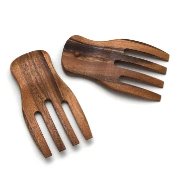 Natural Acacia Wood 2-Piece Salad Server Set for Pasta and Fruit