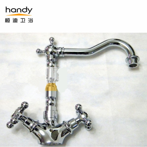 Kitchen Mixer Taps with Rotatable Outlet-pipe Antique Cross swivel Two-Handles Brass Kitchen Faucet Supplier