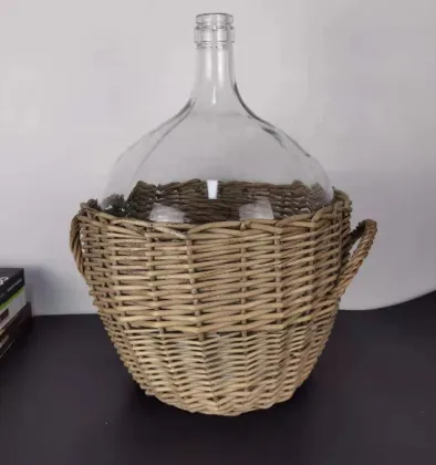 custom glass bottle vase with rattan wrapped basket