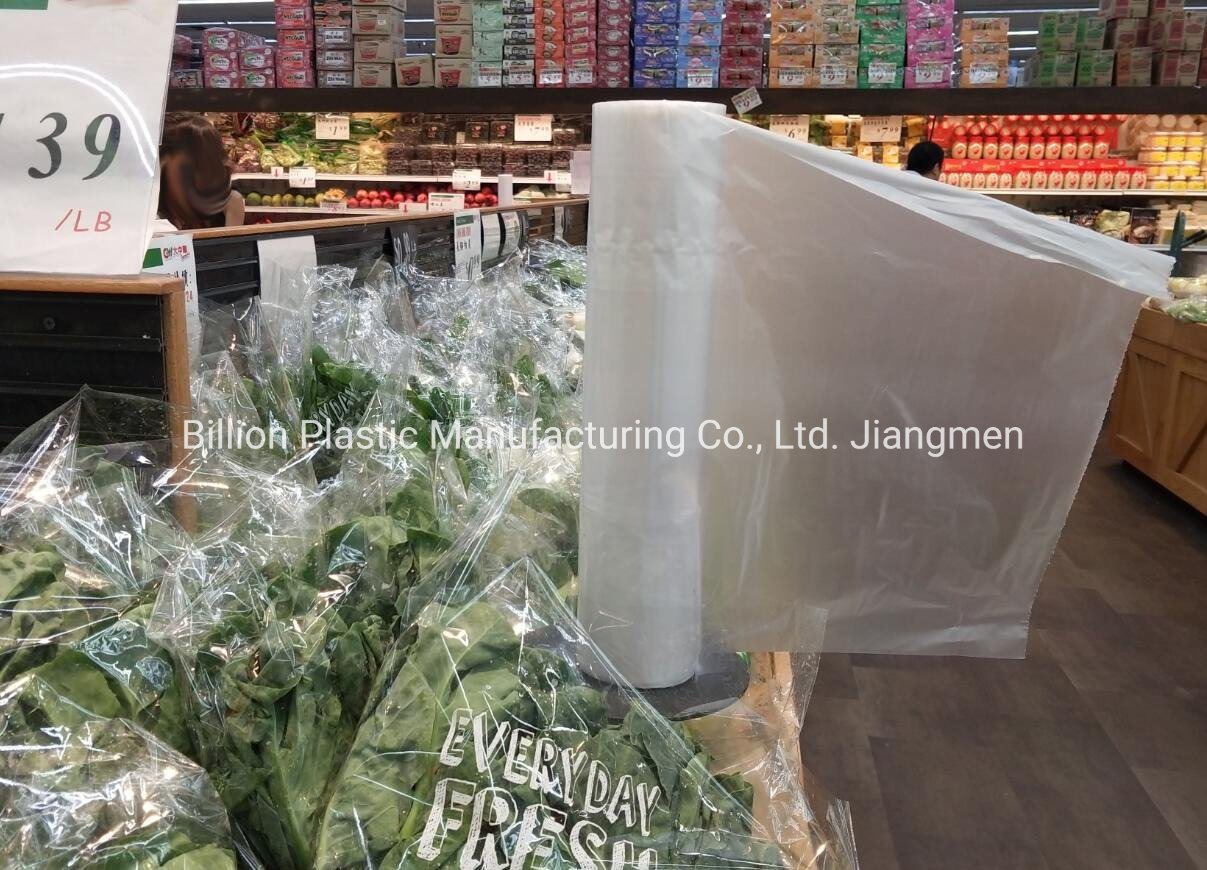 Supermarket Clear Flat Packaging Roll Bag for Vegetable and Fruit