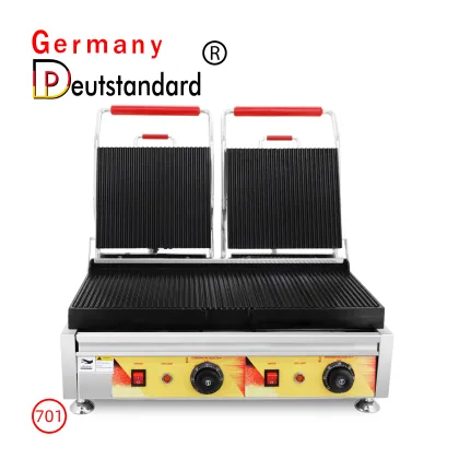 Double Head Panini Steak Machine Grooved Grill