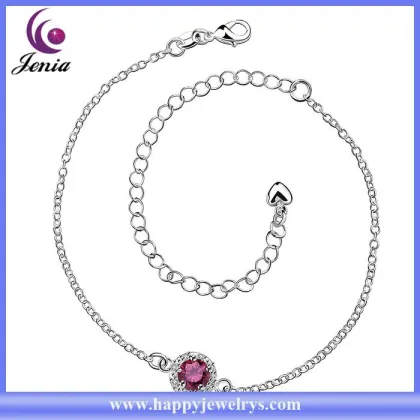 Fashion jewelry anklet 925 silver plated purple zircon pure silver anklet jewelry (CA038-A)